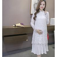 womens going out loose dress solid round neck midi long sleeve cotton  ...