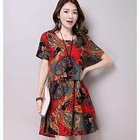 womens casualdaily simple a line dress print round neck above knee sho ...
