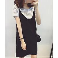 womens casualdaily simple loose dress solid strap above knee sleeveles ...