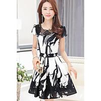 womens going out a line dress print round neck knee length short sleev ...