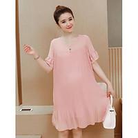 Women\'s Casual/Daily Chiffon Dress, Solid Round Neck Knee-length Short Sleeve Polyester Summer High Rise Inelastic Thin