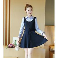 womens casualdaily simple a line dress color block shirt collar above  ...