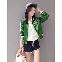 Women\'s Going out Casual/Daily Vintage Street chic Spring Fall Jacket, Print Stand Long Sleeve Regular Polyester Embroidered
