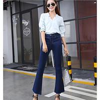 womens high rise micro elastic jeans pants simple bootcut pure color d ...