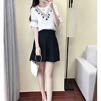 Women\'s Going out Casual/Daily Holiday Simple Sophisticated Summer T-shirt Skirt Suits, Solid Round Neck ½ Length Sleeve