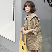 womens casualdaily simple loose dress check shirt collar mini sleeve c ...