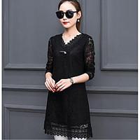 womens casualdaily simple lace dress solid v neck above knee long slee ...