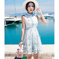 womens going out a line dress solid shirt collar above knee sleeveless ...