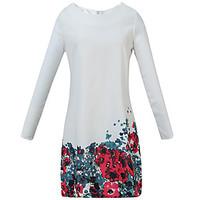 womens casualdaily simple shift dress floral round neck above knee lon ...