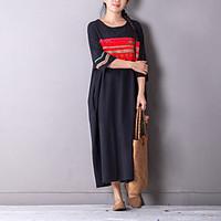 womens casualdaily simple loose dress geometric round neck maxi length ...