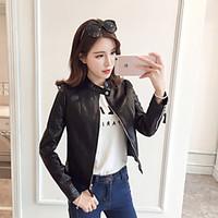 Women\'s Casual/Daily Club Holiday Sexy Spring Fall Leather Jacket, Solid Stand Long Sleeve Short Others