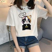 Women\'s Going out Casual/Daily Simple Street chic Spring Summer T-shirt, Print Round Neck Short Sleeve Cotton Medium