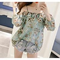 womens going out simple blouse floral strap long sleeve polyester