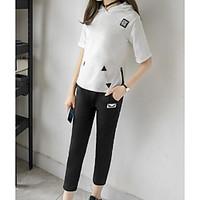 womens casualdaily simple t shirt pant suits solid hooded short sleeve ...