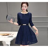 womens going out casualdaily loose dress solid floral round neck knee  ...