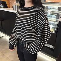 womens casualdaily sweatshirt striped round neck micro elastic cotton  ...