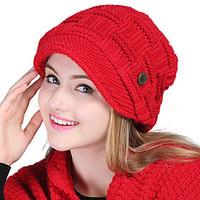 Women Casual Outdoor skiing Solid color protection ear wool Twist knit button decoration hedging cap