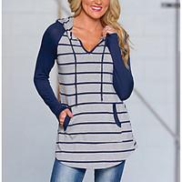 Women\'s Going out Casual/Daily Street chic Sophisticated Blouse, Striped V Neck Long Sleeve Silk Cotton Rayon