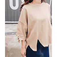 Women\'s Going out Casual/Daily Simple Spring Summer T-shirt, Solid Round Neck ½ Length Sleeve Cotton Rayon Polyester Opaque Medium