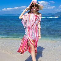 Women\'s Beach Holiday Loose Swing Dress, Print V Neck Asymmetrical ½ Length Sleeve Polyester Summer Mid Rise Micro-elastic Thin