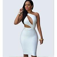 Women\'s Party Club Sexy Bodycon Dress, Solid Strapless Knee-length Sleeveless Cotton Summer Mid Rise Micro-elastic Medium