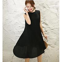 womens casualdaily a line dress solid round neck above knee sleeveless ...