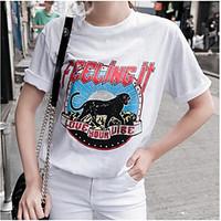 Women\'s Casual/Daily Simple Summer T-shirt, Print Letter Round Neck Short Sleeve Special Leather Types Thin