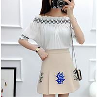 Women\'s Casual/Daily Street chic Spring Summer Shirt Skirt Suits, Solid Strap Half Sleeve Micro-elastic