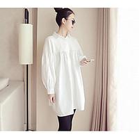 Women\'s Going out Chiffon Dress, Solid Shirt Collar Asymmetrical Long Sleeve Cotton Summer Low Rise Micro-elastic Medium