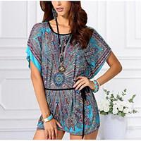 Women\'s Casual/Daily Simple Sheath Dress, Geometric Round Neck Mini Short Sleeve Silk Summer Mid Rise Micro-elastic Thin