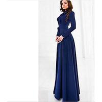 Women\'s Going out Casual/Daily Chiffon DressSolid Round Neck Maxi Long Sleeve Cotton Fall Mid Rise Micro-elastic Medium