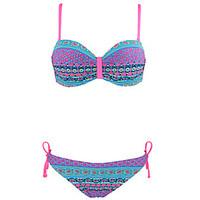 Womens Halter Push Up Tribal Pattern with Crystals Bandeau Bathing Suit Bikini