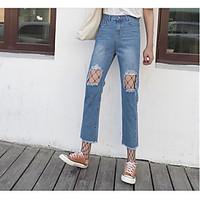 womens mid rise micro elastic jeans pants simple loose solid