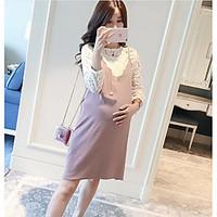 Women\'s Casual/Daily Simple Summer Blouse Dress Suits, Solid Round Neck Long Sleeve Micro-elastic