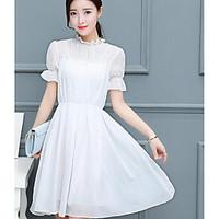 womens casualdaily swing dress solid stand knee length short sleeve co ...