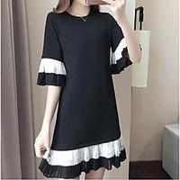Women\'s Going out A Line Dress, Solid Round Neck Above Knee ½ Length Sleeve Cotton Summer Mid Rise Micro-elastic Medium