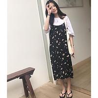 Women\'s Casual/Daily Street chic Spring Summer T-shirt Skirt Suits, Print Strap Half Sleeve Micro-elastic
