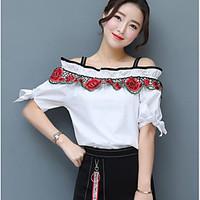 Women\'s Casual/Daily Cute Summer T-shirt Skirt Suits, Solid Boat Neck Short Sleeve Lace Micro-elastic