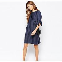 Women\'s Casual/Daily Simple Loose Dress, Solid Round Neck Above Knee ½ Length Sleeve Polyester Summer Mid Rise Micro-elastic Medium