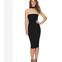 womens going out simple bodycon dress solid halter midi sleeveless cot ...