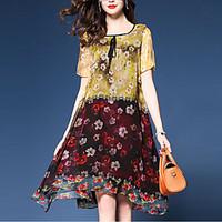 womens going out sophisticated a line loose dress print round neck kne ...
