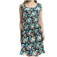 Women\'s Going out Casual/Daily Skater Dress, Floral Round Neck Above Knee Sleeveless Bamboo Fiber Summer Mid Rise Inelastic Thin