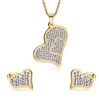Women\'s Rhinestone Sweet Heart Style Gold Alloy Necklace Earrings Jewelry Set
