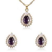 Women\'s Purple Cubic Zirconia Necklace Earrings Jewelry Set