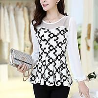 womens casualdaily simple summer blouse print round neck long sleeve w ...