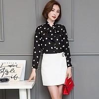 Women\'s Going out Casual/Daily Work Sexy Vintage Cute All Seasons Summer Blouse, Polka Dot Crew Neck Long Sleeve Rayon Medium