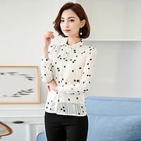 Women\'s Going out Casual/Daily Work Vintage Simple Cute All Seasons Summer Blouse, Polka Dot Stand Long Sleeve Rayon Thin