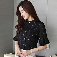 womens going out casualdaily simple blouse solid round neck short slee ...