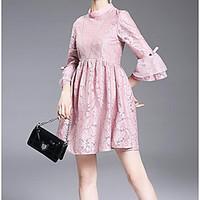 womens casualdaily a line dress solid round neck mini length sleeve co ...