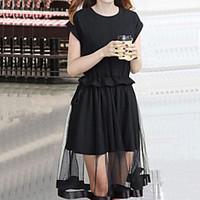 womens asymmetricalruffle casual mesh spliced short sleeve dress plus  ...